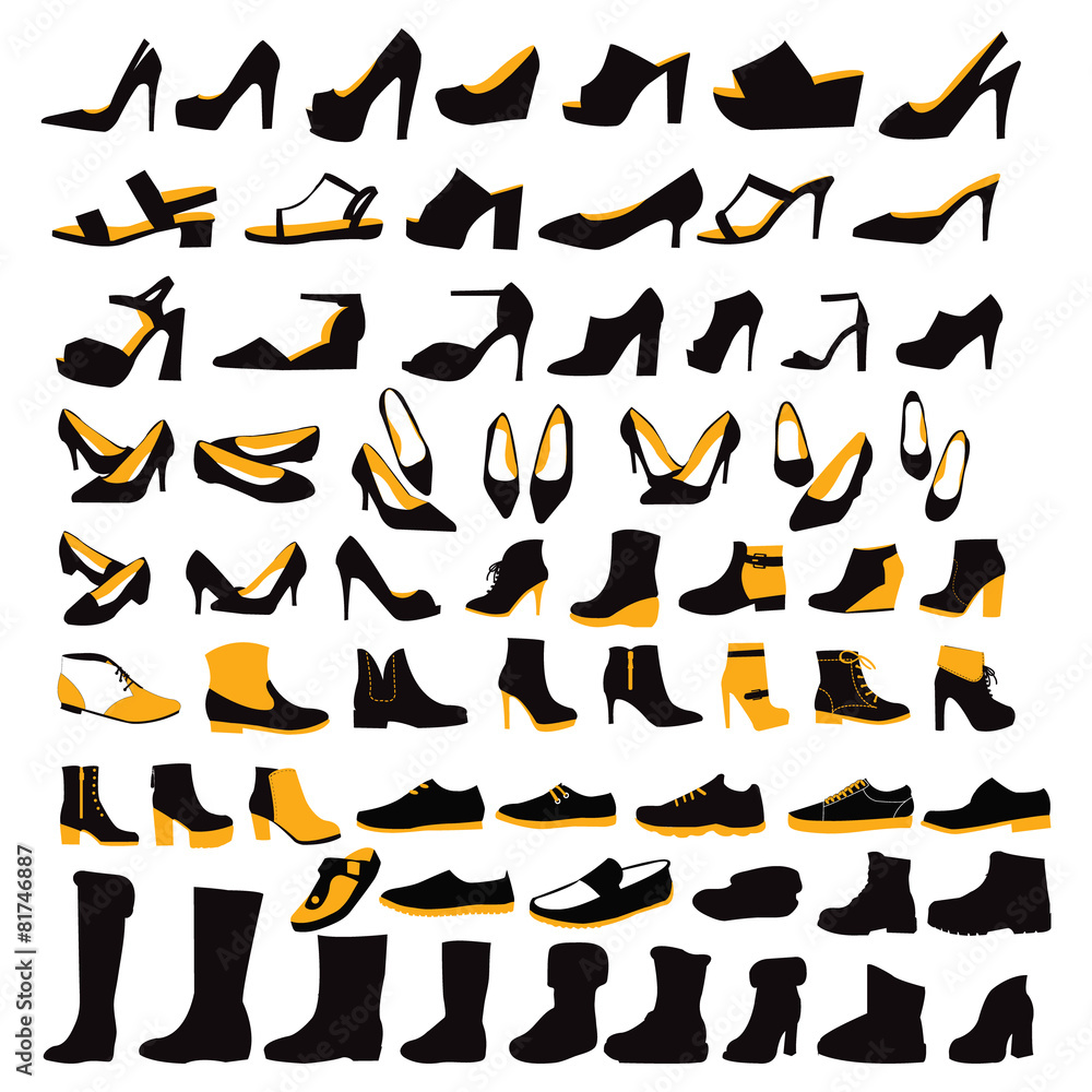 Silhouette Icons set of fashion Footwear four seasons Silhouette Icons set of fashion Footwear four seasons