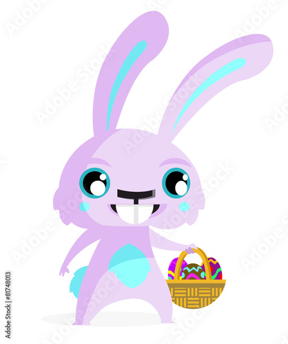 un conejo de pascuas tierno con su canasto con chocolates
