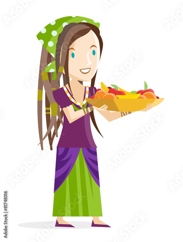 una mujer con rastas con un canasto repleto de comida sana