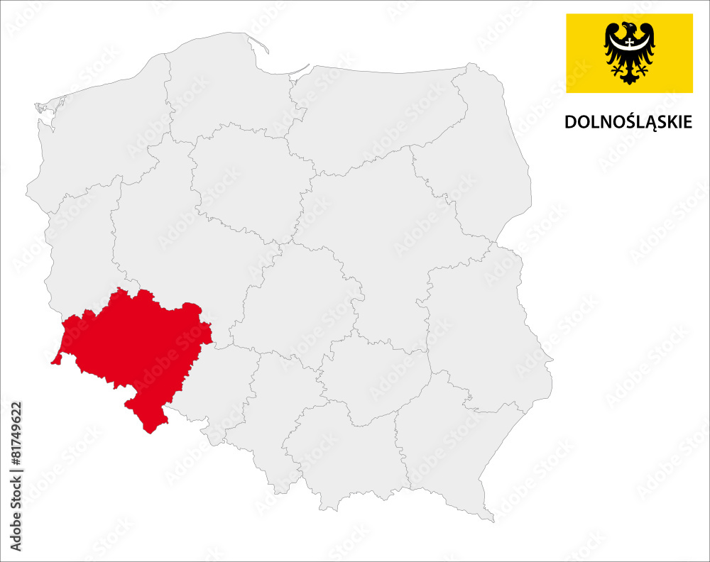 Obraz premium mapa województwa dolnośląskiego z flagą