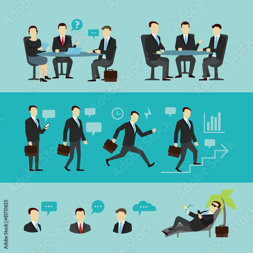 Teamwork set, interview. Vector flat.