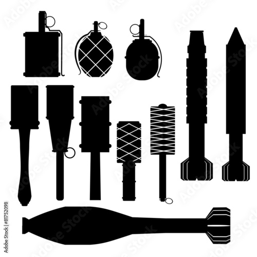 Set of silhouettes of grenades. Vector illustration