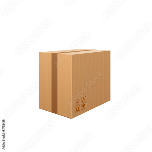 Corrugated box isolated on white background. Beware, the glass!