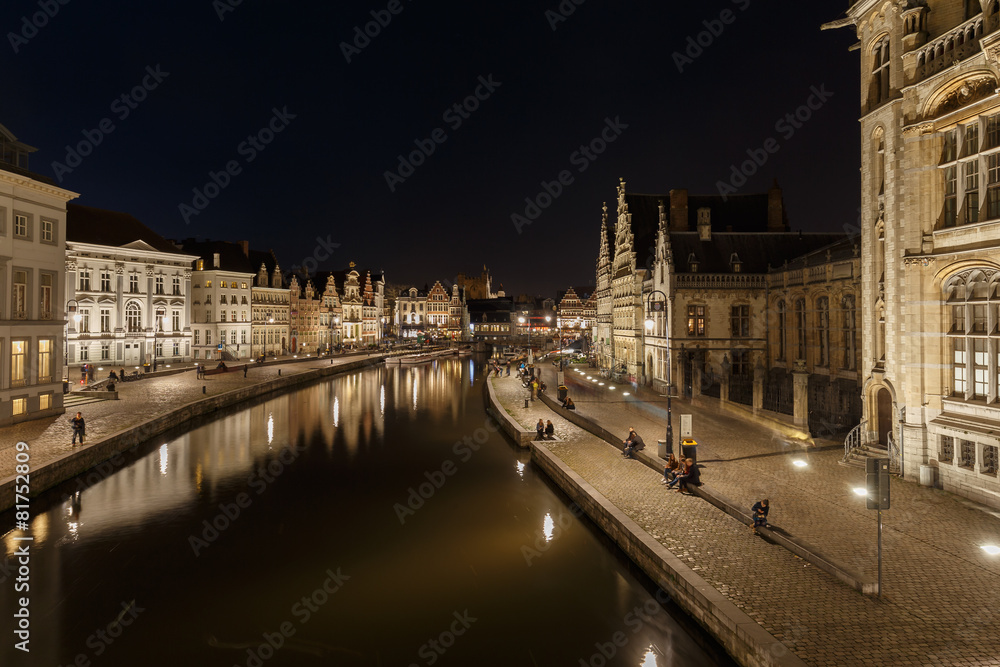 City of Ghent Belgium old historic center by night