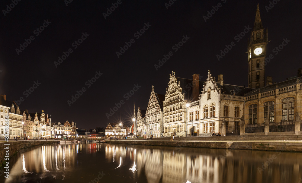 City of Ghent Belgium old historic center by night