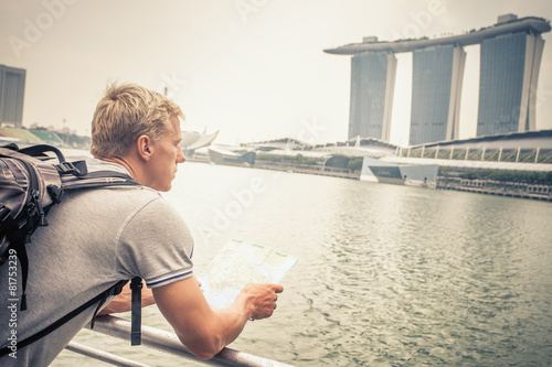 tourist adventure with map to Singapore photo