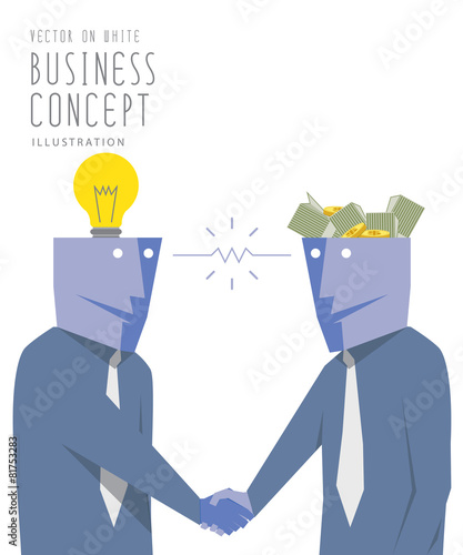 Two businessmen exchange money with idea  and handshake. Agreeme
