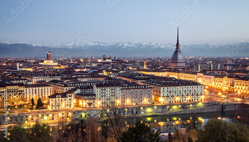 Turin (Torino), panorama at blue hour