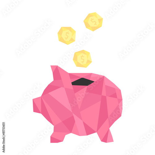 pink polygonal piggy bank with golden coin