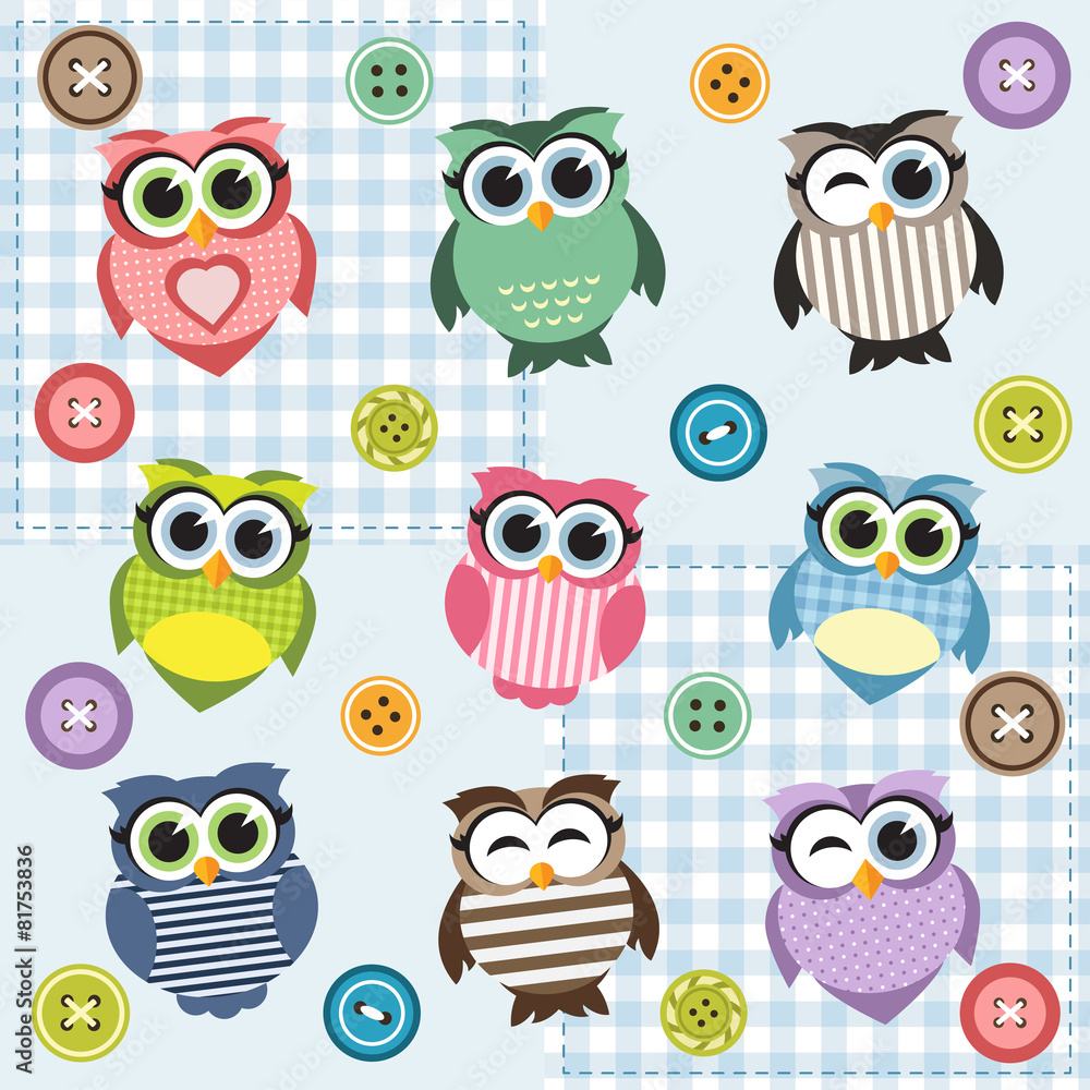 Fototapeta premium Background with nine textured owls