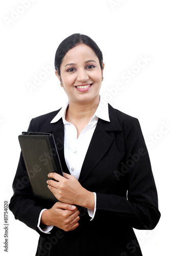 Young businesswoman holding file