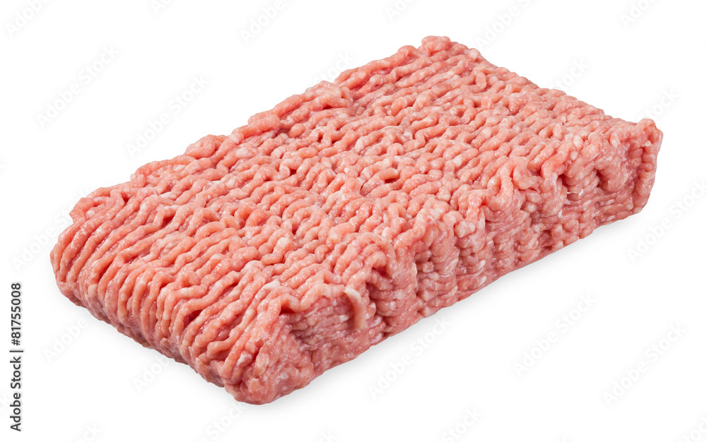Minced pork and beef isolated on white background Minced pork and beef isolated on white background