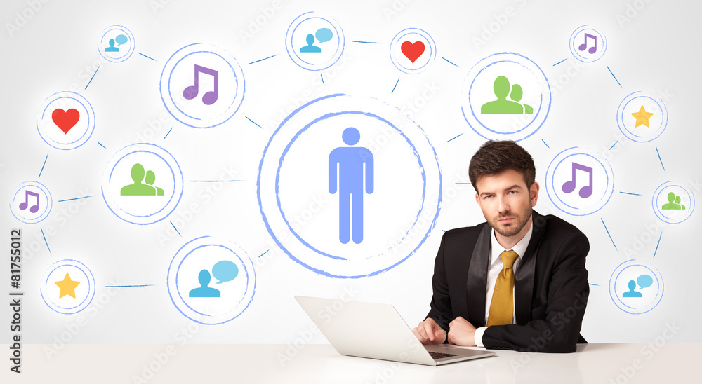 Business man with social media connection background Business man with social media connection background