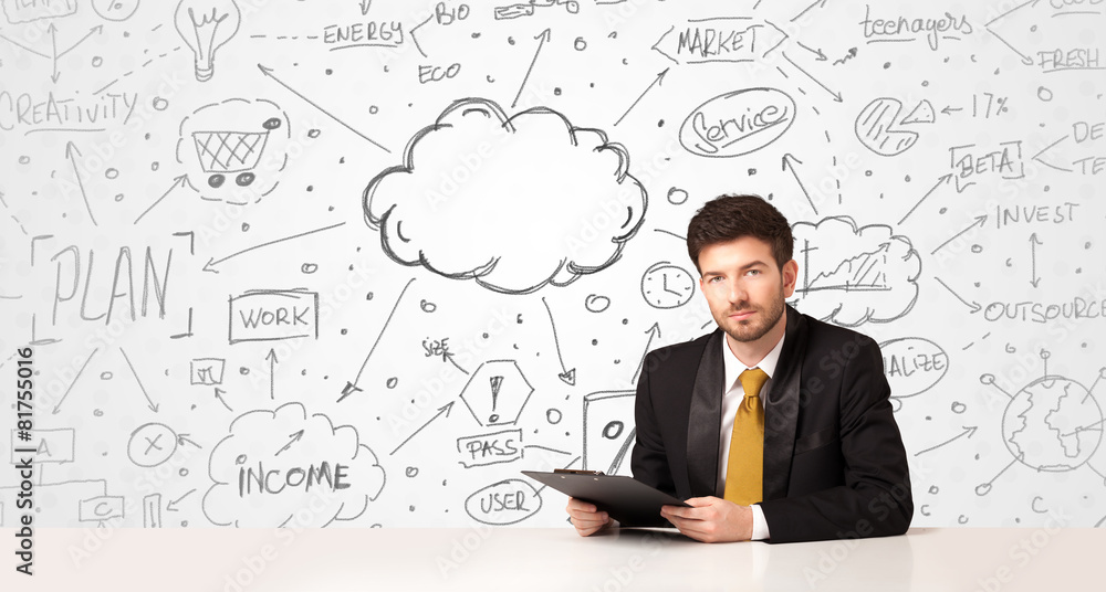 Business man with business concept background Business man with business concept background