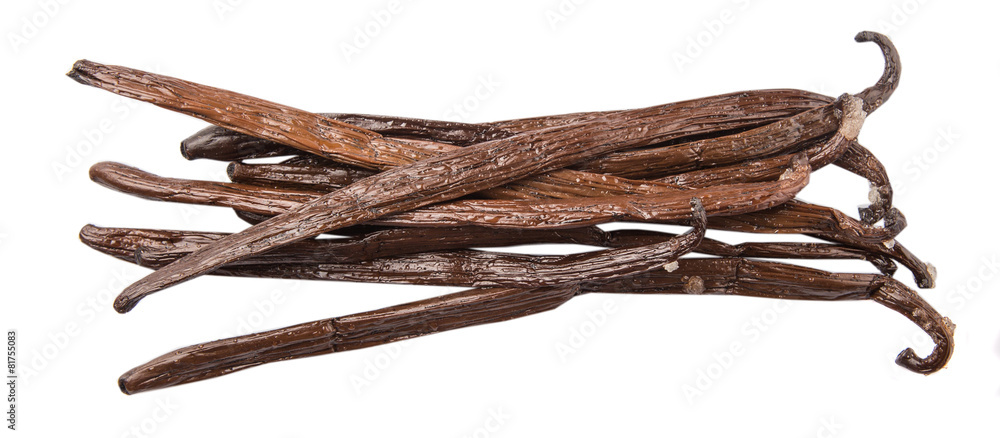 Vanilla bean pods over white background Vanilla bean pods over white background