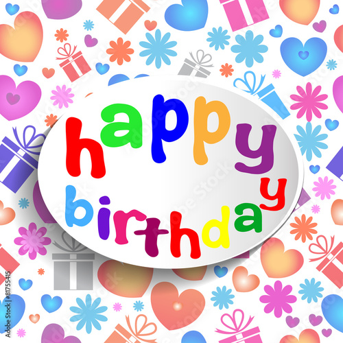 Надпись happy birthday в овальной белой рамке на фоне