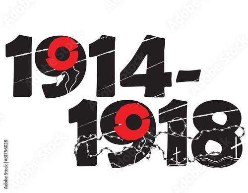World War I commemorative symbol with dates and poppies