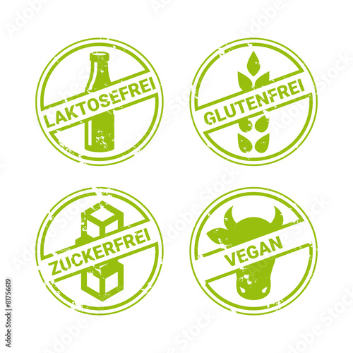Stempel Glutenfrei Laktosefrei Zuckerfrei Vegan