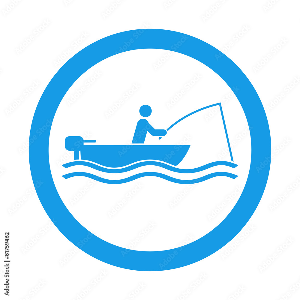 Icono redondo pescador en bote azul Stock Illustration