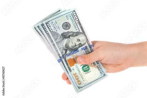 American dollars in hand isolated on white background