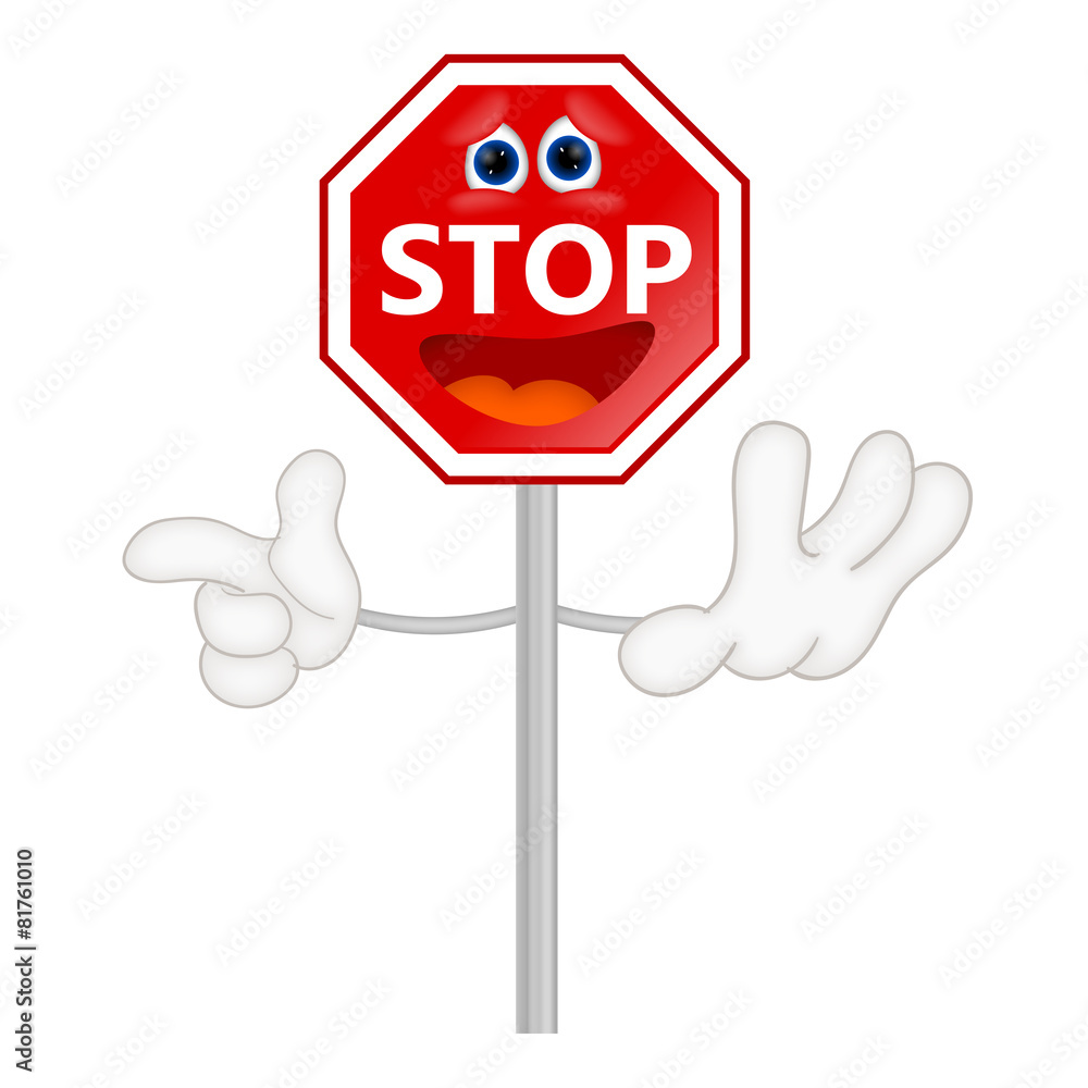 Funny stop sign traffic attention cartoon comic illustration Stock