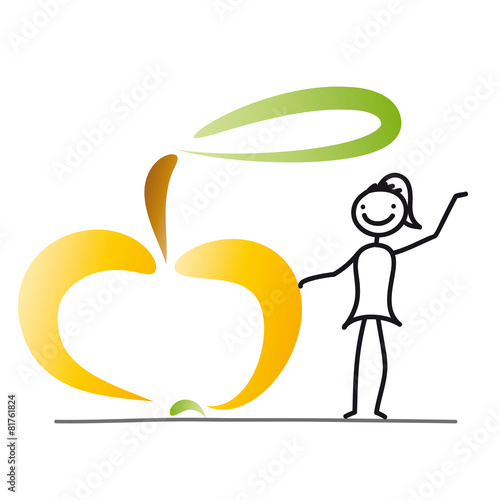Frau mit Apfel, gesunde Ernährung, vegan und vegetarisch, Strichfigur 