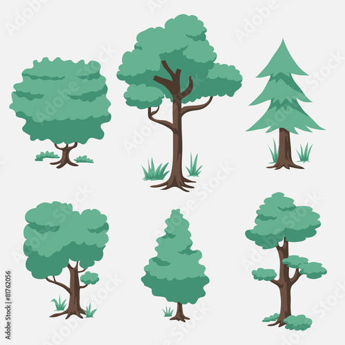 Cartoon Blue Green Tree Set