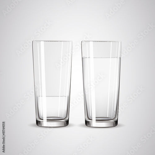 Empty glass and glass full of water. Glasses