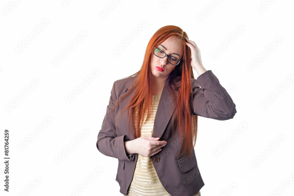 Young redhead Business woman with headache