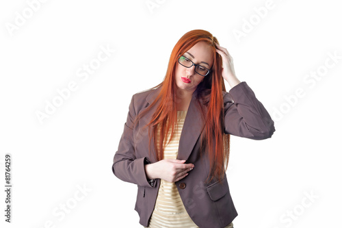 Obraz na płótnie Young redhead Business woman with headache w salonie