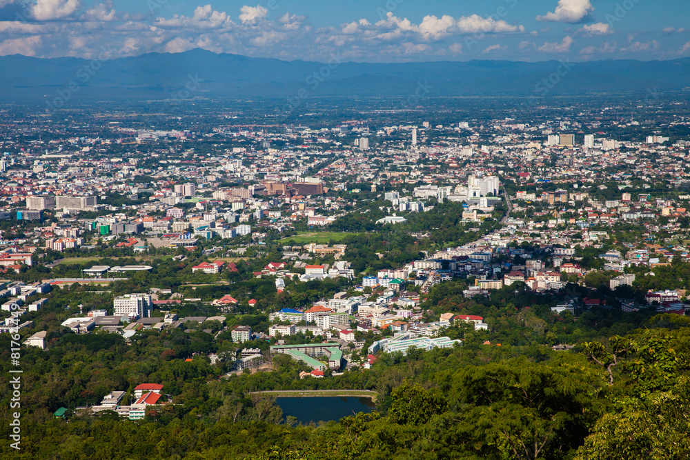 The view of Chiang Mai town from Doi Suthep observation deck