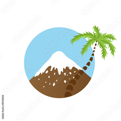 mountain top and palm tree, vector logo