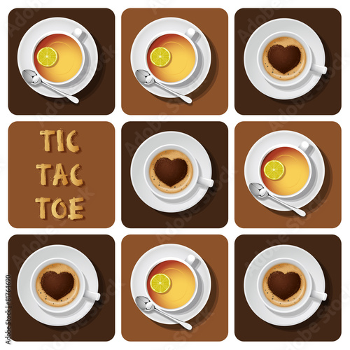 Tic-Tac-Toe of cappuccino and tea