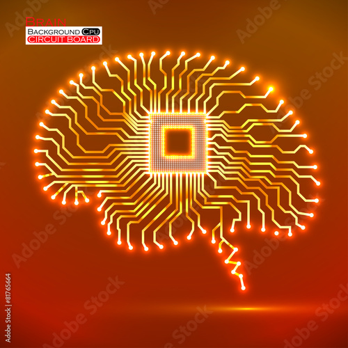 Neon brain. Cpu. Circuit board. Vector illustration. Eps 10