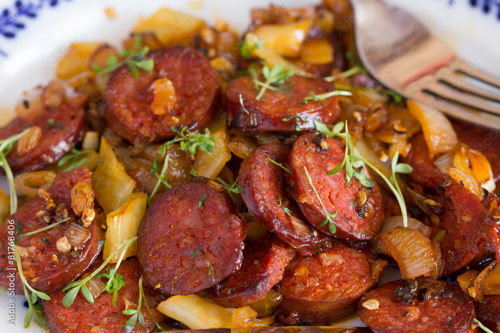 Traditional sausage with onion Traditional sausage with onion