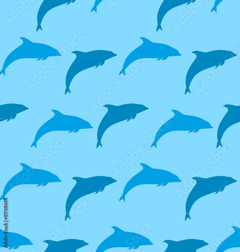 Seamless Pattern with Dolphin  Marine Mammal Animal