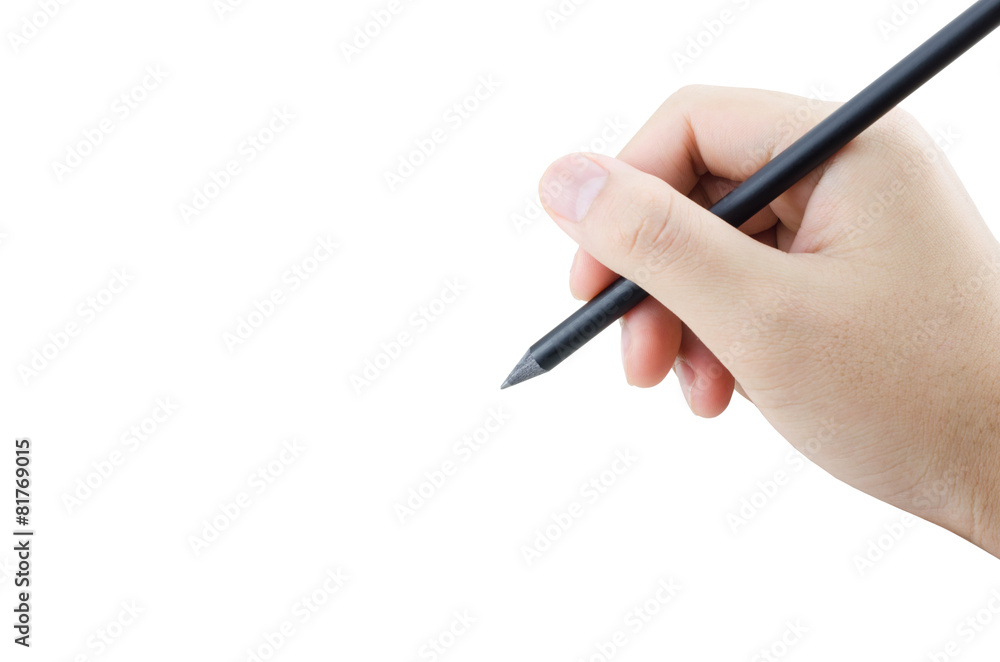 Hand writing with pencil isolate on white Hand writing with pencil isolate on white