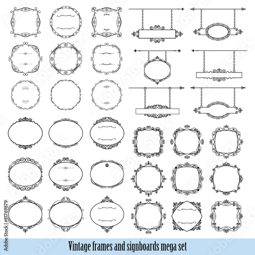 Frames and signboards mega set isolated on white.