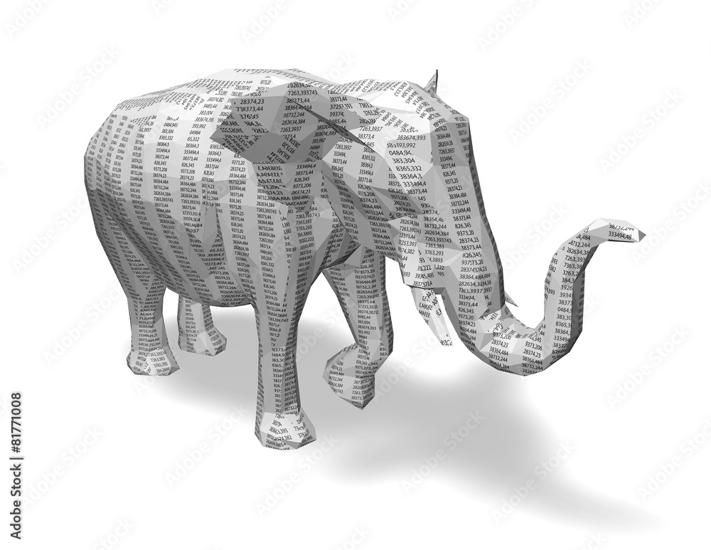 Numbers, math, coding, finance abstract concept with elephant.