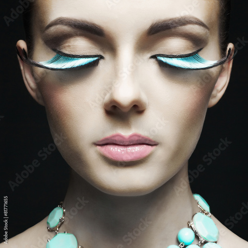 Woman with color eyelashes