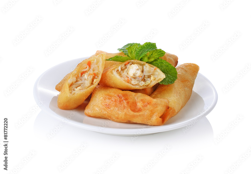 Fried Chinese Traditional Spring rolls food isolated on white ba Fried Chinese Traditional Spring rolls food isolated on white ba
