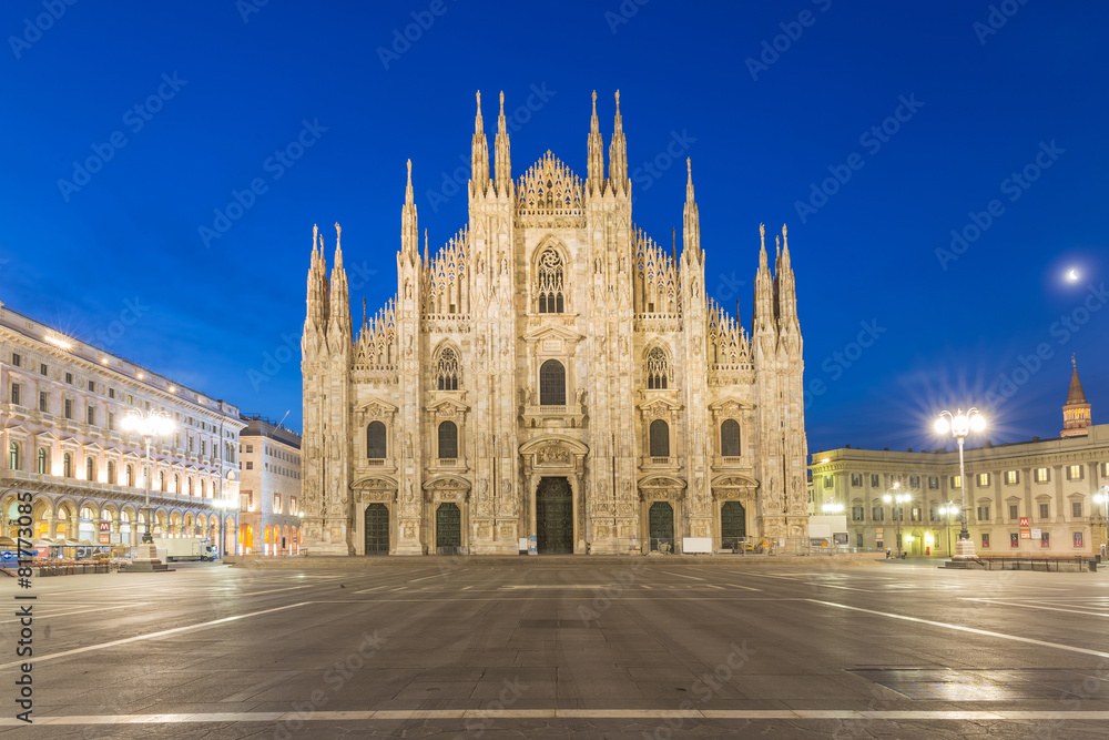 Twilight of Duomo Milan Cathedral in Italy.