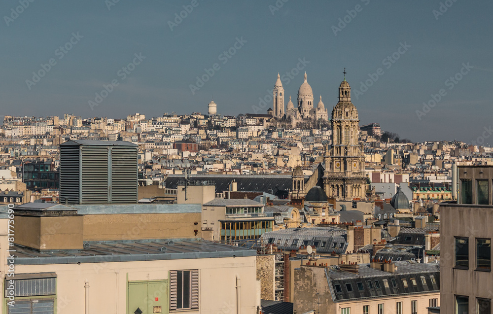 View of Montmarte hill in Paris France