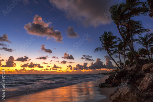 Sunrise on the beach of caribbean sea