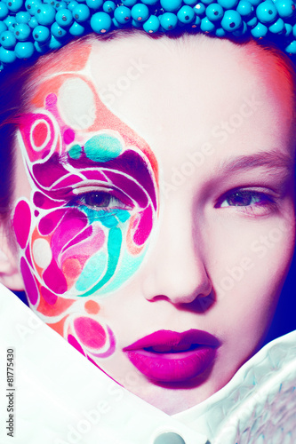 Fototapeta Naklejka Na Ścianę i Meble -  woman fusion style color face art beauty close-up portrait