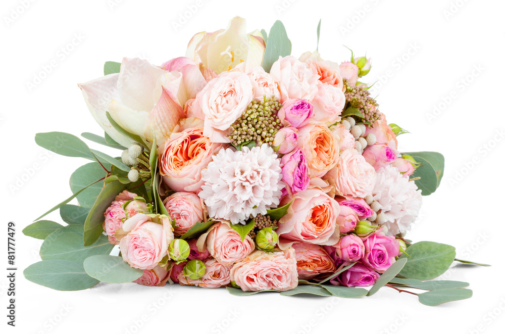 Beautiful bouquet of flowers isolated on white background