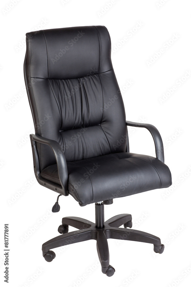 The office chair from black leather. Isolated The office chair from black leather. Isolated