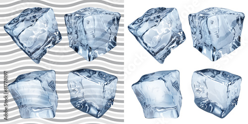 Transparent and opaque light blue ice cubes