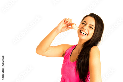 Attractive young woman about to eat sushi