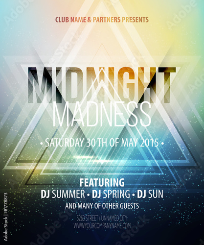 Midnight Madness Party. Template poster. Vector illustration